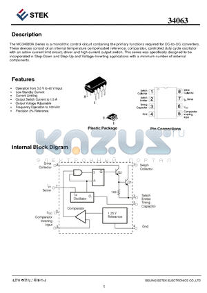 34063A datasheet - monolithic control circuit containing the primary functions required for DC-to-DC converters