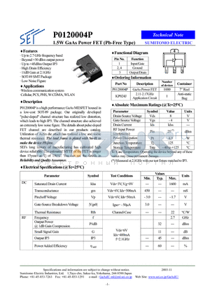 KP024J datasheet - 1.5W GaAs Power FET (Pb-Free Type)