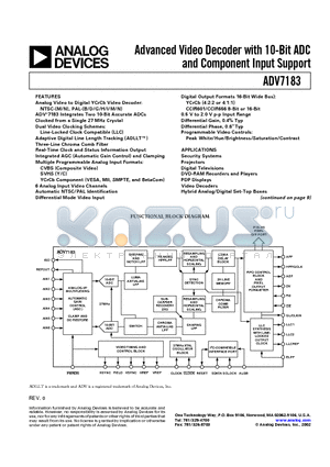 AD7183 datasheet - Advanced Video Decoder with 10-Bit ADC and Component Input Support