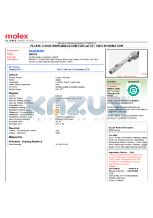 34081-5002 datasheet - MX150 Female Cable Seal Terminal, Silver (Ag) Plating, 18-20AWG, Left ReelPayoff, Contact Material Thickness 0.30mm (.012