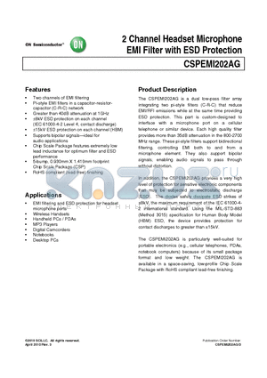 CSPEMI202AG datasheet - 2 Channel Headset Microphone EMI Filter with ESD Protection