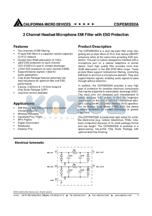 CSPEMI202 datasheet - 2 Channel Headset Microphone EMI Filter with ESD Protection