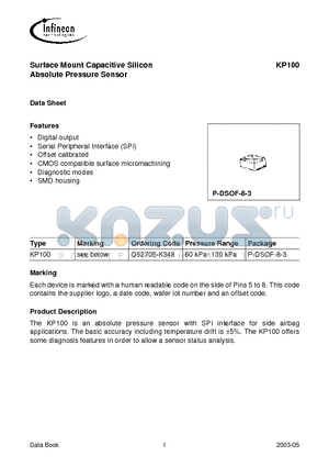 KP100 datasheet - Surface Mount Capacitive Silicon Absolute Pressure Sensor