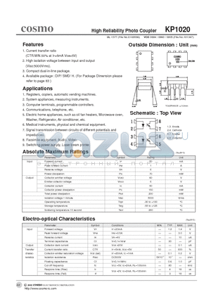 KP1020 datasheet - High Reliability Photo Coupler