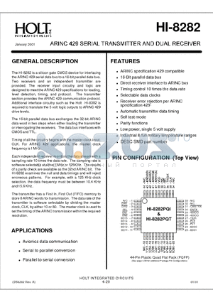 HI-8282 datasheet - ARINC 429 SERIAL TRANSMITTER AND DUAL RECEIVER