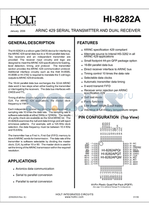 HI-8282ACDT datasheet - ARINC 429 SERIAL TRANSMITTER AND DUAL RECEIVER