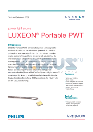 DS52 datasheet - power light source LUXEON^ Portable PWT