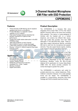 CSPEMI205G datasheet - 3-Channel Headset Microphone EMI Filter with ESD Protection