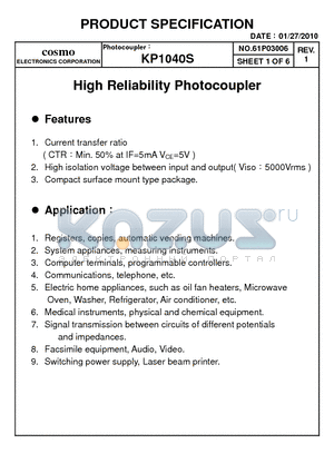 KP1040S datasheet - PRODUCT SPECIFICATION