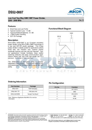 DS52-0007SAM datasheet - Low Cost Two-Way GMIC SMT Power Divider, 2200 - 2500 MHz