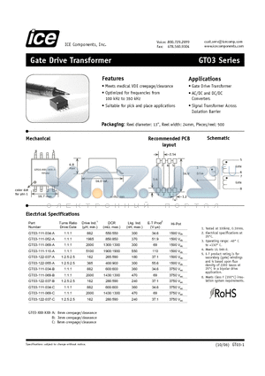 GT03-111-034-A datasheet - Gate Drive Transformer