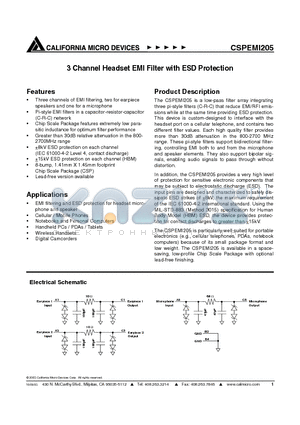 CSPEMI205G datasheet - 3 Channel Headset EMI Filter with ESD Protection