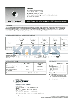 CG0402MLD-12G datasheet - Chip Guard^ MLD Series Varistor ESD Clamp Protectors