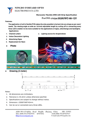 FYSH-3528UWC-66-12V datasheet - Monocolor Flexible SMD LED Strip Specification