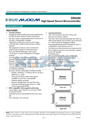 DS5240F-125 datasheet - High-Speed Secure Microcontroller