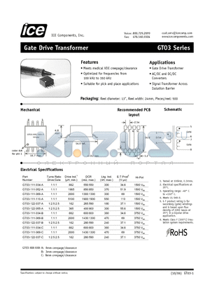 GT03-111-034-B datasheet - Gate Drive Transformer