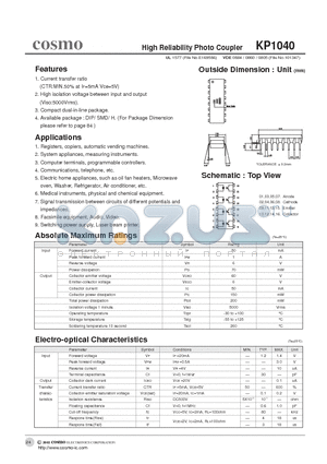 KP1040E datasheet - High Reliability Photo Coupler