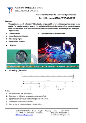 FYSH-3528UWW-66-12VF datasheet - Monocolor Flexible SMD LED Strip Specification