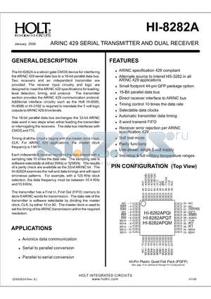 HI-8282APJIF-10 datasheet - ARINC 429 SERIAL TRANSMITTER AND DUAL RECEIVER