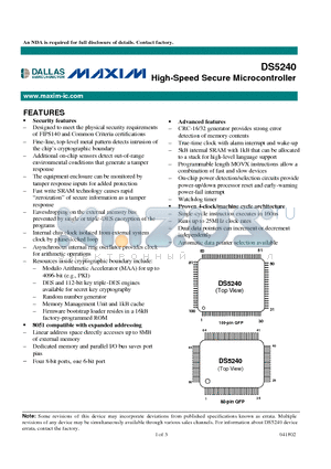 DS5240F-8N5 datasheet - High-Speed Secure Microcontroller