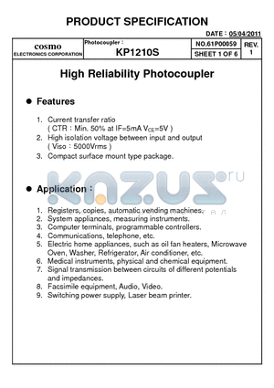 KP1210S datasheet - High Reliability Photocoupler
