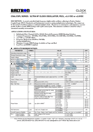 CSPLARI datasheet - ULTRA HF CLOCK OSCILLATOR, PECL, 3.3 VDC or 2.5VDC