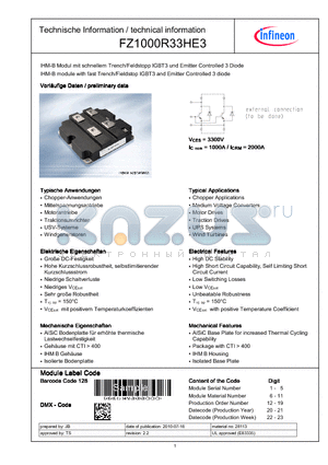 FZ1000R33HE3 datasheet - IHM-B module with fast Trench/Fieldstop IGBT3 and Emitter Controlled3 diode
