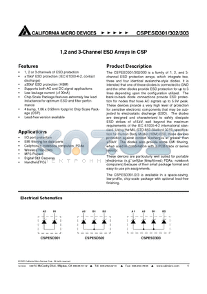 CSPESD302G datasheet - 1,2 and 3-Channel ESD Arrays in CSP