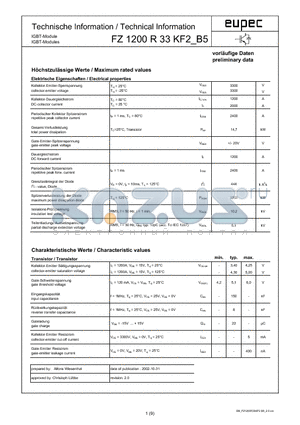 FZ1200R33KF2-B5 datasheet - Hochstzulassige Werte / Maximum rated values