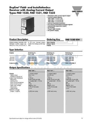 FAD1530120 datasheet - Dupline^ Field- and Installationbus Receiver with Analog Current Output