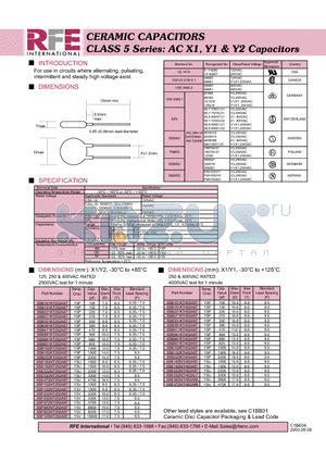 5SB331KT252A67 datasheet - CERAMIC CAPACITORS CLASS 5 Series: AC X1, Y1 & Y2 Capacitors