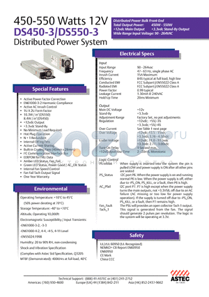 DS550-3 datasheet - 450-550 Watts 12V DS450-3/DS550-3 Distributed Power System