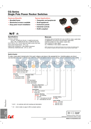 CG101205DQF7 datasheet - Single Pole Power Rocker Switches