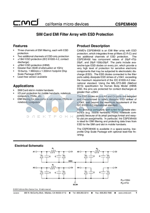 CSPEMI400G datasheet - SIM Card EMI Filter Array with ESD Protection