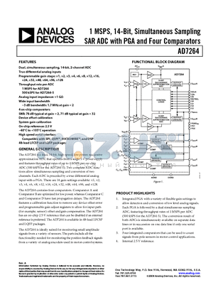 AD7264BSTZ-RL7 datasheet - 1 MSPS, 14-Bit, Simultaneous Sampling SAR ADC with PGA and Four Comparators