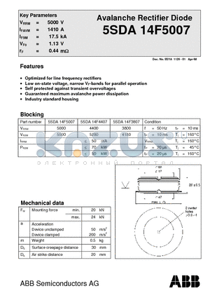 5SDA14F4407 datasheet - Avalanche Rectifier Diode