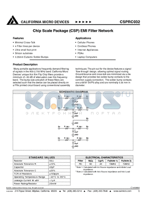 CSPRC032 datasheet - CHIP SCALE PACKAGE(CSP) EMI FILTER NETWORK