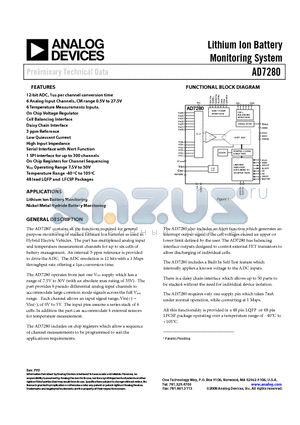 AD7280 datasheet - Lithium Ion Battery Monitoring System