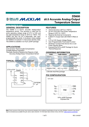 DS600_07 datasheet - a0.5 Accurate Analog-Output Temperature Sensor