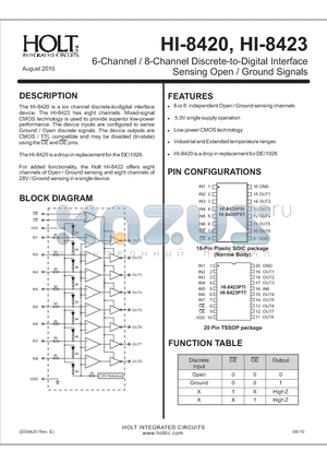 HI-8420PSI datasheet - Six-Channel Discrete-to-Digital Interface Sensing Open / Ground Signals