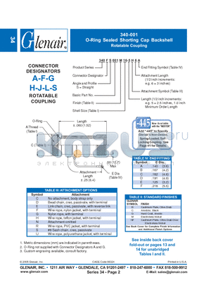 340SS001M16 datasheet - O-Ring Sealed Shorting Cap Backshell