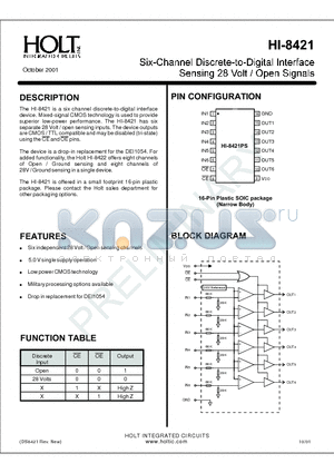 HI-8421 datasheet - six channel discrete-to-digital interface