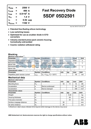 5SDF05D2501 datasheet - Fast Recovery Diode