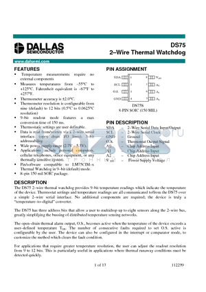 DS75 datasheet - 2.Wire Thermal Watchdog