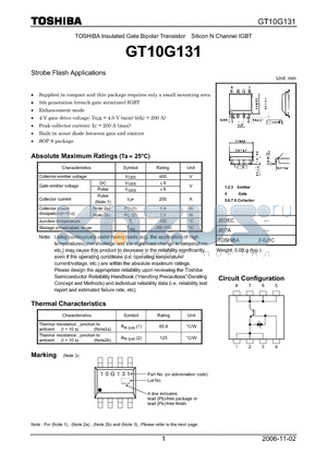 GT10G131 datasheet - Silicon N Channel IGBT Strobe Flash Applications