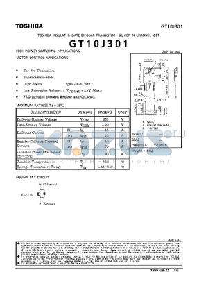 GT10J301 datasheet - N CHANNEL IGBT (HIGH POWER SWITCHING, MOTOR CONTROL APPLICATIONS)