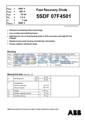 5SDF07F4501 datasheet - Fast Recovery Diode