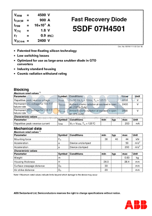 5SDF07H4501 datasheet - Fast Recovery Diode