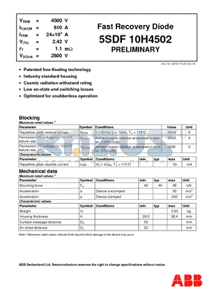 5SDF10H4502 datasheet - Fast Recovery Diode