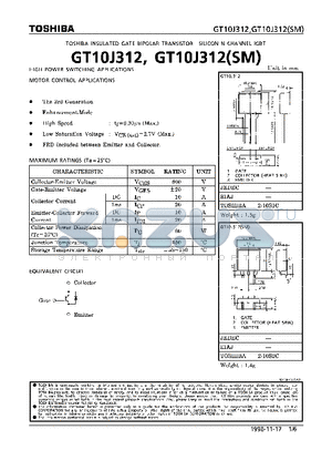 GT10J312 datasheet - N CHANNEL IGBT (HIGH POWER SWITCHING, MOTOR CONTROL APPLICATIONS)